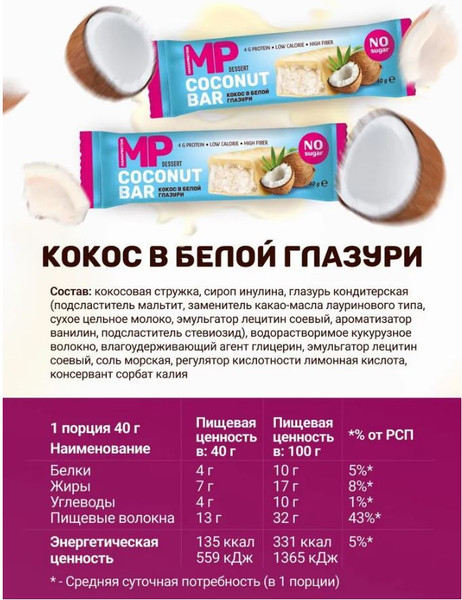 Изображение товара Набор протеиновых батончиков MAMAPAPA Кокос в белой глазури (20x40г)