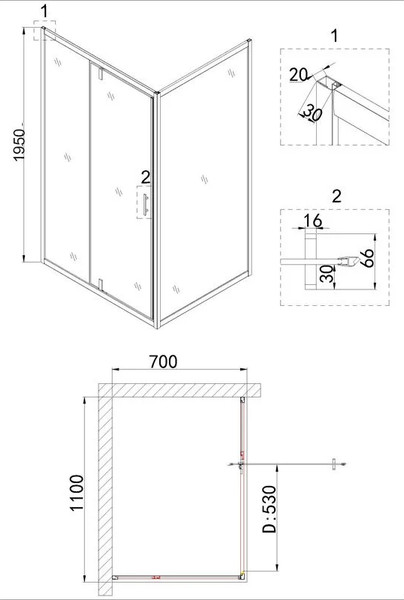 Изображение товара Душевая дверь Niagara NG-83-11AB 110х195
