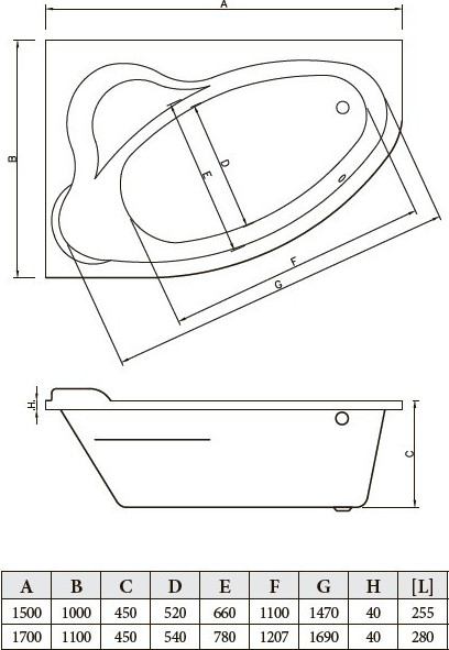 Изображение товара Ванна акриловая Bonito Home Rosa 170x110 / BH-RA-101-170L/St  (с ножками)