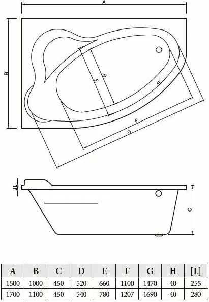 Изображение товара Ванна акриловая Bonito Home Rosa 170x110 / BH-RA-101-170P/St (с ножками)