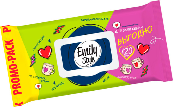 Изображение товара Влажные салфетки Emily Style Гигиенические для всей семьи (120шт)
