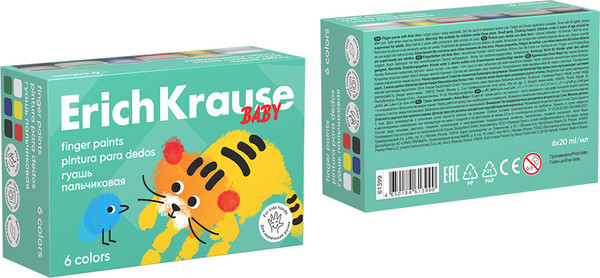 Изображение товара Пальчиковые краски Erich Krause Baby с Алоэ Вера / 61399 (6цв)