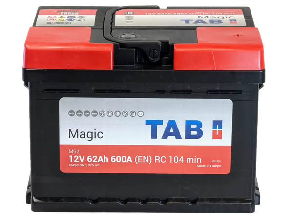 Изображение товара Автомобильный аккумулятор TAB Magic R+ 62R L2 низкий (62 А/ч)