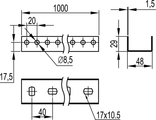 Изображение товара Профиль монтажный DKC П-образный L1000 1.5мм PSL / BPL2910