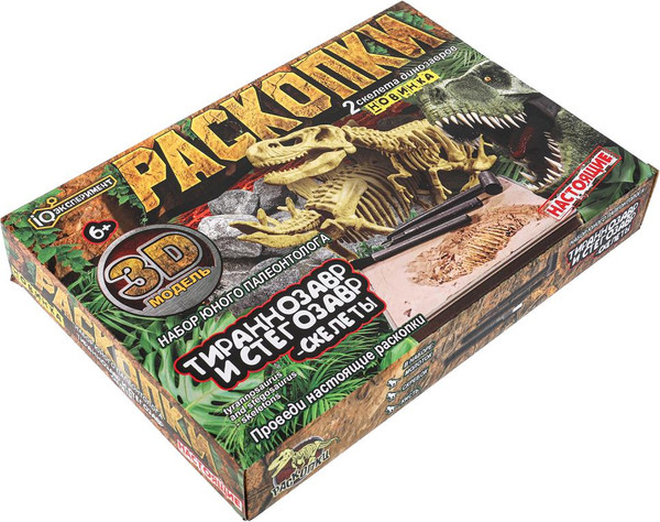 Изображение товара Научная игра IQ Эксперимент Раскопки 2 в 1 Скелеты Тираннозавр и стегозавр / FL5014-RU