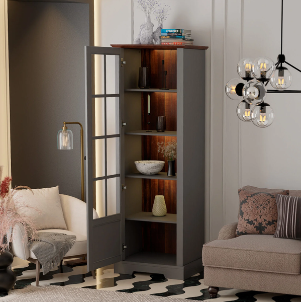 Изображение товара Шкаф с витриной Dipriz Lakeview 1 дверь / Д.30029.1 (бейц винтаж)