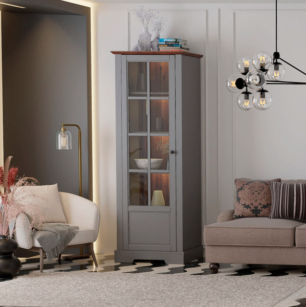 Изображение товара Шкаф с витриной Dipriz Lakeview 1 дверь / Д.30029.1 (бейц винтаж)