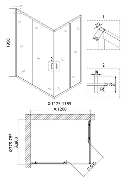 Изображение товара Душевой уголок Niagara NG-6810-08 120x80x195 (черный)