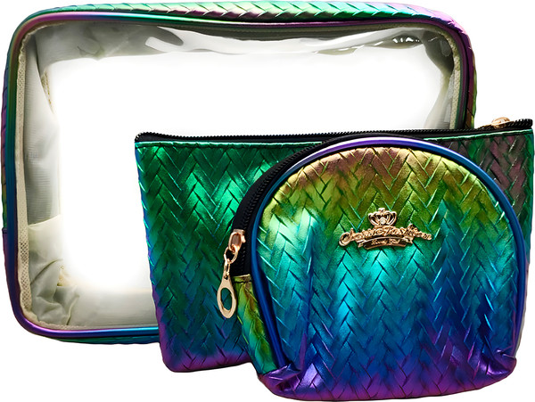 Изображение товара Набор косметичек Kristaller Chameleon Knitted Rope Pattern 3in1 / 25096 (сине-зеленый перламутр)