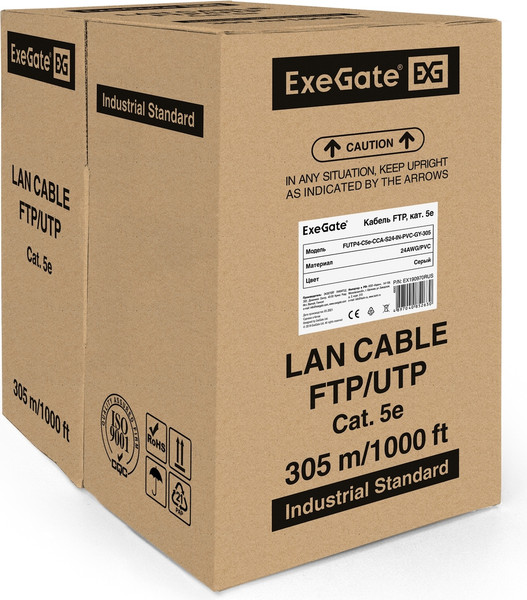 Изображение товара Кабель ExeGate FUTP4-C5e-CCA-S24-IN-PVC-GY-305 / EX190970RUS
