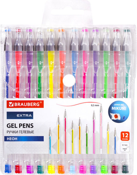 Изображение товара Набор гелевых ручек Brauberg Extra. Неон / 143912 (12цв)