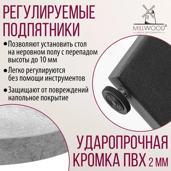 Изображение товара Обеденный стол Millwood Лофт Мюнхен Л 130x80x75 (бетон/графит)