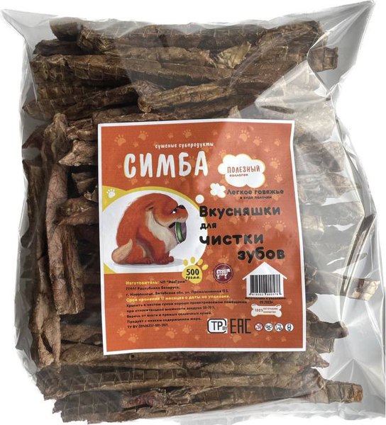 Изображение товара Лакомство для собак Симба Легкое говяжье сушеное Палочки (500г)