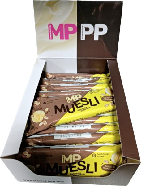 Изображение товара Набор протеиновых батончиков MAMAPAPA Злаковый банан и шоколад Мюсли (12x45г)