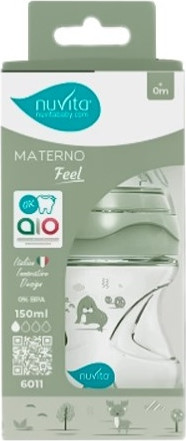 Изображение товара Бутылочка для кормления Nuvita Антиколиковая Materno Feel 6011 / NU-ALMB0063 (150мл, серо-зеленый)
