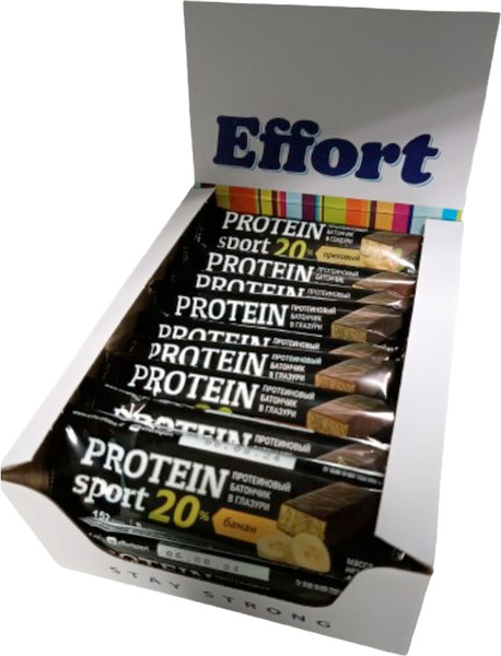 Изображение товара Набор протеиновых батончиков EFFORT Protein Sport Микс шоколад/ореховый/банан/вишня (24x40г)