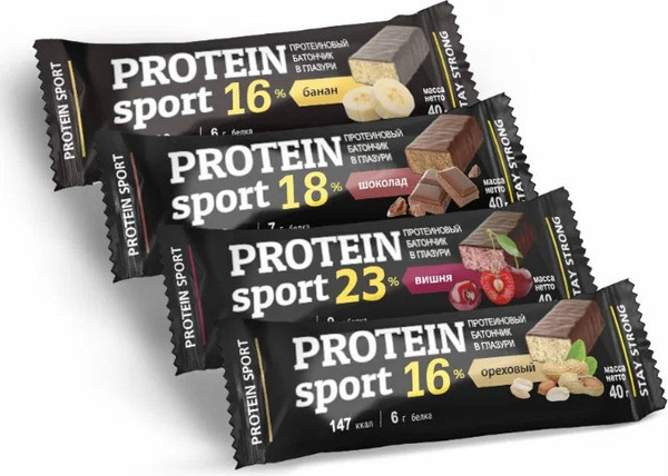 Изображение товара Набор протеиновых батончиков EFFORT Protein Sport Микс шоколад/ореховый/банан/вишня (24x40г)