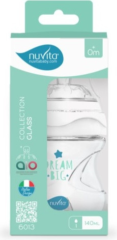 Изображение товара Бутылочка для кормления Nuvita Антиколиковая Glass Collection 6013 / NU-ALMB1033 (140мл, белый/зеленый)