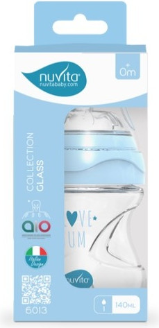 Изображение товара Бутылочка для кормления Nuvita Антиколиковая Glass Collection 6013 / NU-ALMB1031 (140мл, голубой)