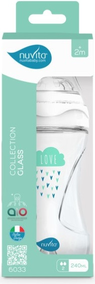 Изображение товара Бутылочка для кормления Nuvita Антиколиковая Glass Collection 6033 / NU-ALMB1041 (240мл, белый/зеленый)