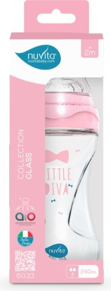 Изображение товара Бутылочка для кормления Nuvita Антиколиковая Glass Collection 6033 / NU-ALMB1038 (240мл, розовый)
