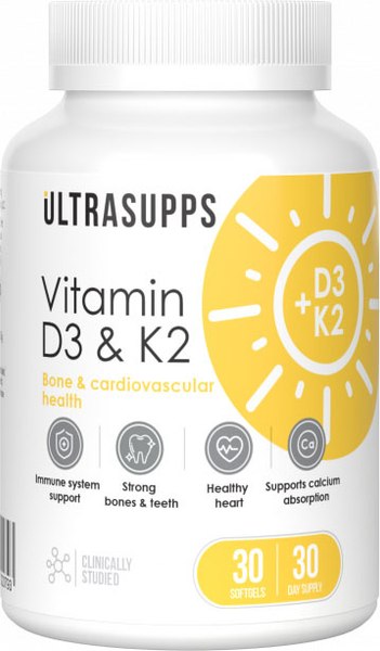Витаминно-минеральный комплекс Ultrasupps Vitamin D3 + К2 (30 капсул)