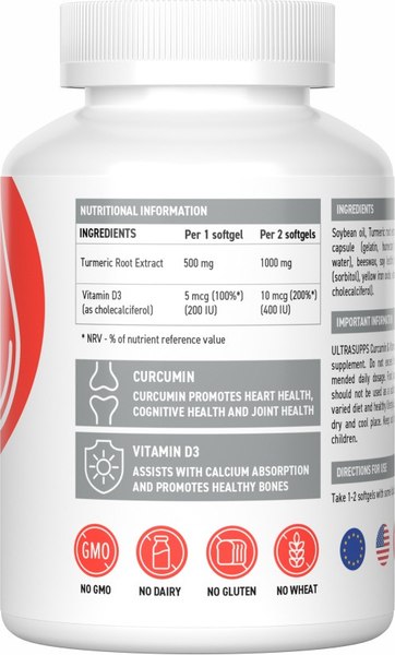 Изображение товара Витаминно-минеральный комплекс Ultrasupps Куркумин и Витамин D3 (60 капсул)