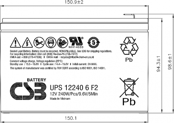 Изображение товара Аккумуляторная батарея CSB UPS122406 F2 12В