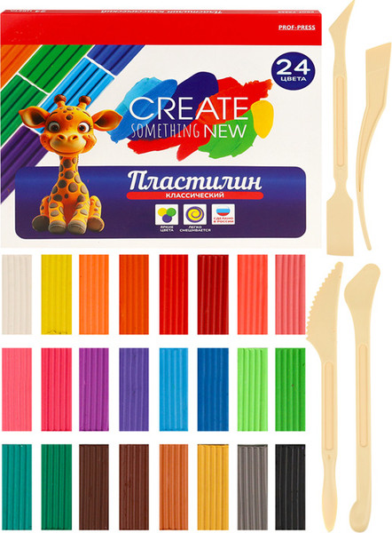 Изображение товара Пластилин Проф-Пресс Классический + стеки / ПЛ-0127 (24цв)