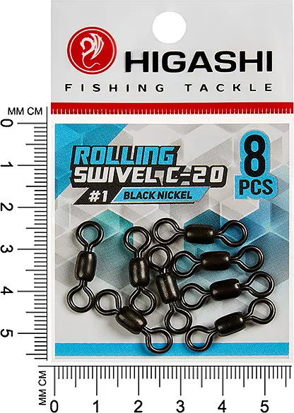 Изображение товара Набор вертлюгов рыболовных Higashi Rolling Swivel C-20 1 / 02006 (Black Nickel)