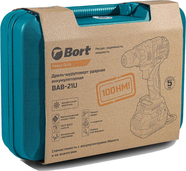 Изображение товара Аккумуляторная дрель-шуруповерт Bort BAB-21U (93414837)