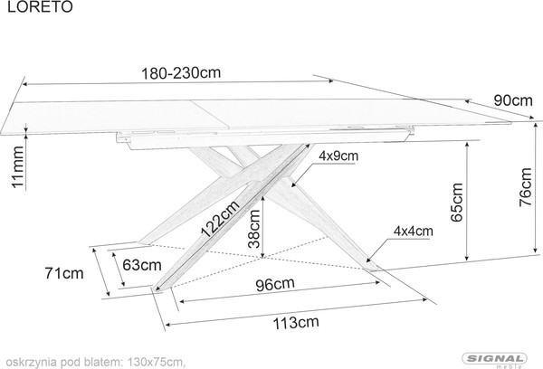 Изображение товара Обеденный стол Signal Loreto Ceramic Ossido Bruno 180-230x90 (коричневый/дуб)
