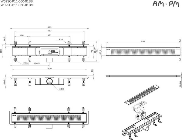 Изображение товара Трап для душа AM.PM Prime Flow / W02SC-P11-060-01SB