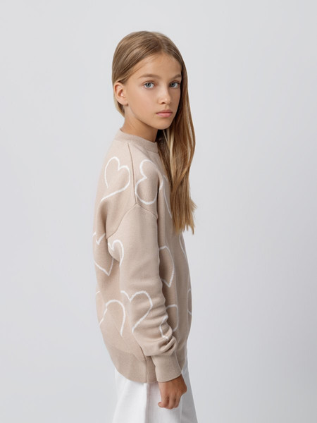 Изображение товара Свитер детский Amarobaby Heart / AB-OD24-H26/03-122 (бежевый, р.122)