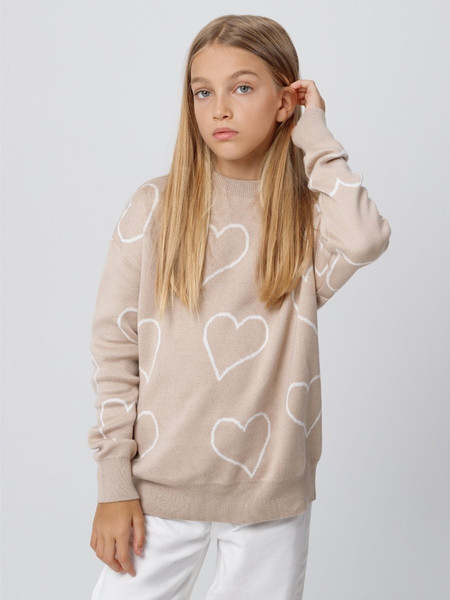 Изображение товара Свитер детский Amarobaby Heart / AB-OD24-H26/03-128 (бежевый, р.128)