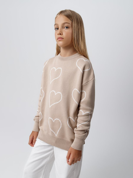 Изображение товара Свитер детский Amarobaby Heart / AB-OD24-H26/03-128 (бежевый, р.128)