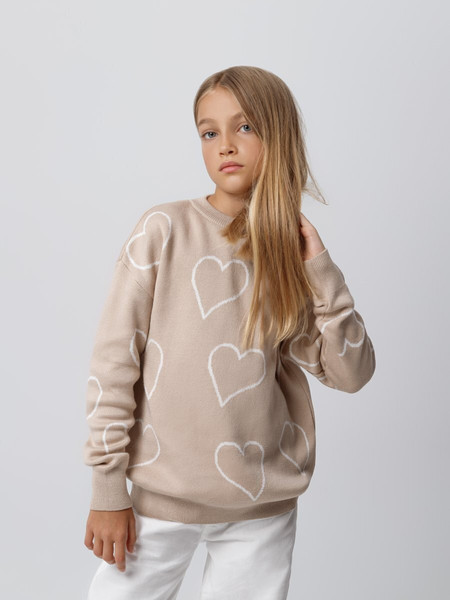 Изображение товара Свитер детский Amarobaby Heart / AB-OD24-H26/03-128 (бежевый, р.128)
