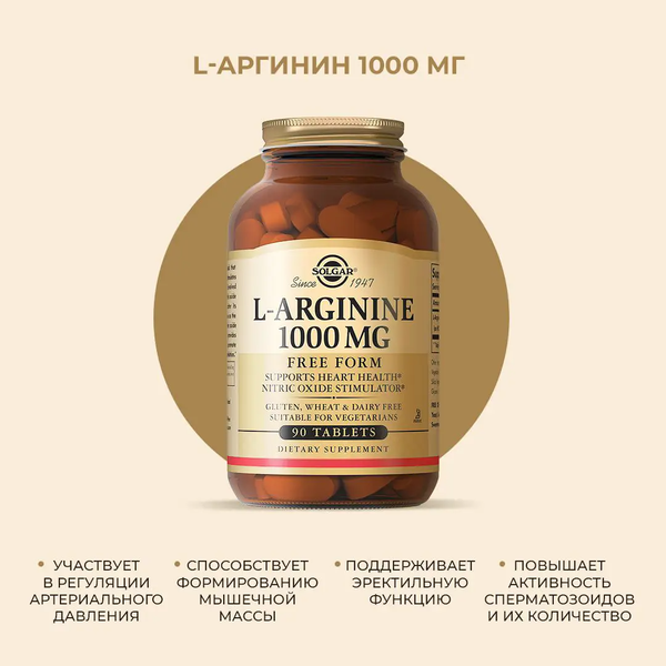 Изображение товара L-аргинин Solgar 1000мг (90 таблеток)