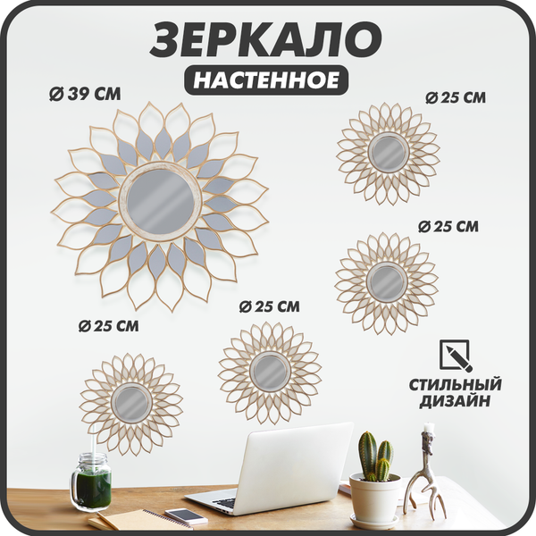 Изображение товара Комплект зеркал декоративных Solmax&Home HD56930 (5шт, белый)