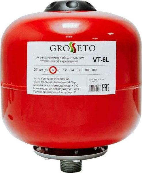Изображение товара Расширительный бак Grosseto VT-6L 1" / 2039945 (6л, вертикальный)