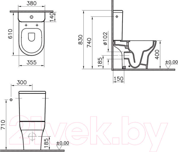 Изображение товара Чаша унитаза напольного VitrA Zentrum Rim-Ex / 5789B003-0075