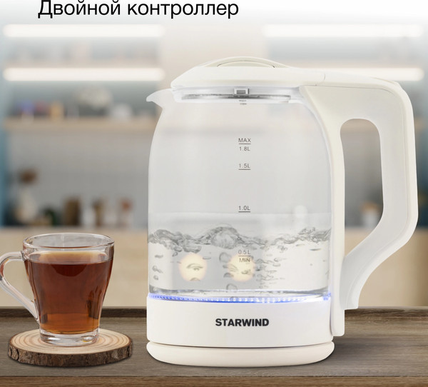 Изображение товара Электрочайник StarWind SKG1056 (белый/прозрачный)