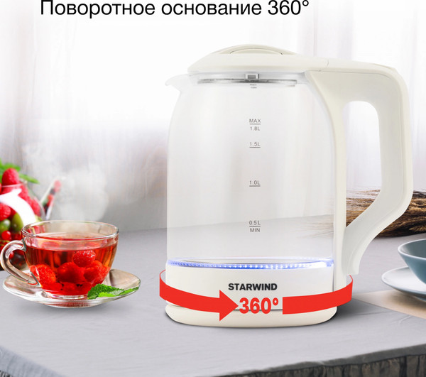 Изображение товара Электрочайник StarWind SKG1056 (белый/прозрачный)