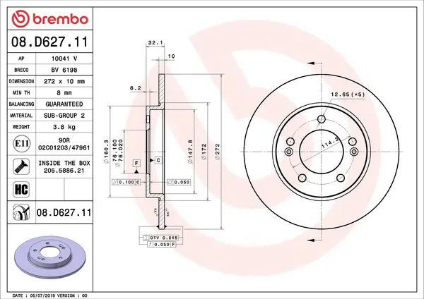 Изображение товара Тормозной диск Brembo 08D62711