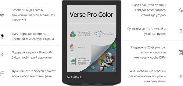 Изображение товара Электронная книга PocketBook A4 634K3 Verse Pro / PB634K3-1-CIS (Stormy Sea)