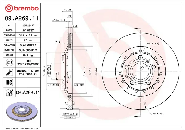 Изображение товара Тормозной диск Brembo 09A26911