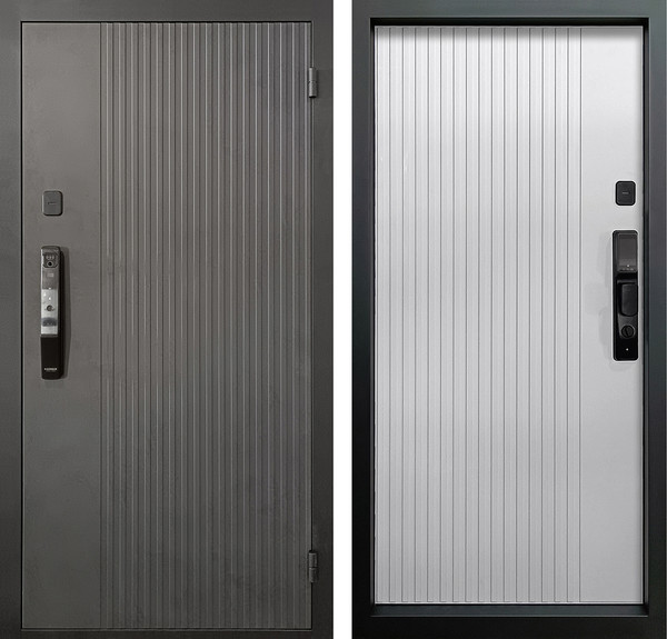 Изображение товара Входная дверь Промет Рона Смарт 96x205 (правая, бетон графит/шагрень белая/черный муар)