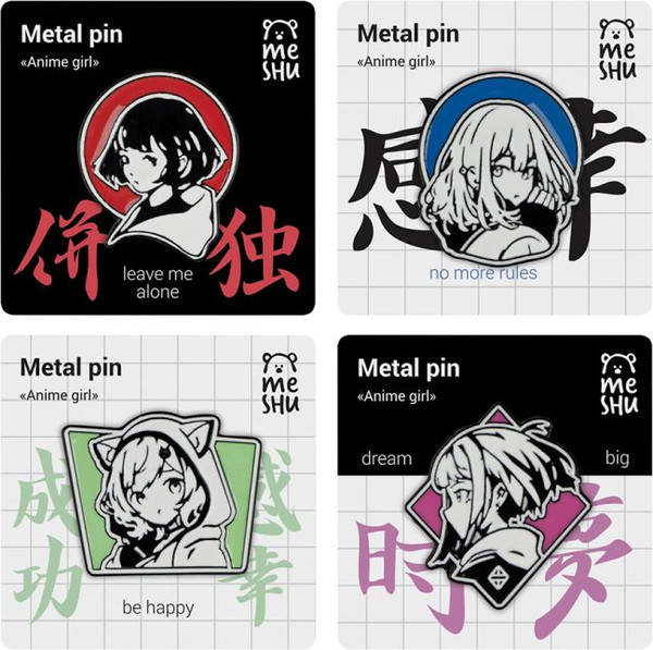 Изображение товара Набор значков Meshu Anime girls / MS_60355 (4шт)