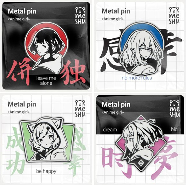 Изображение товара Набор значков Meshu Anime girls / MS_60355 (4шт)