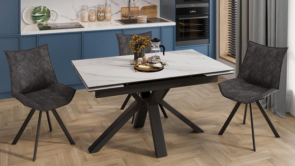 Изображение товара Обеденный стол ТриЯ Дерби Тип 1  (черный муар/керамика матовая белый мрамор)